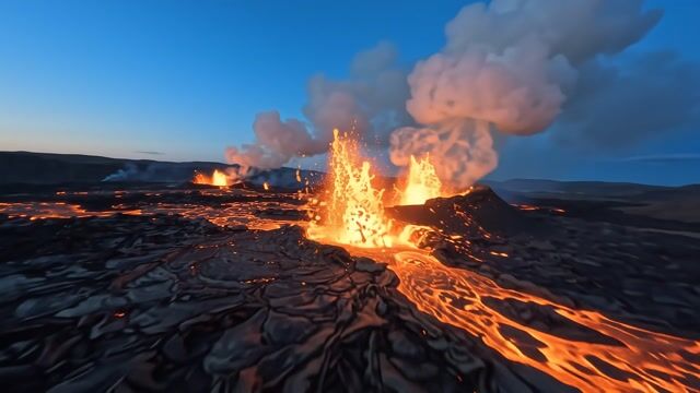 Fissure Fountains at Blue Hour