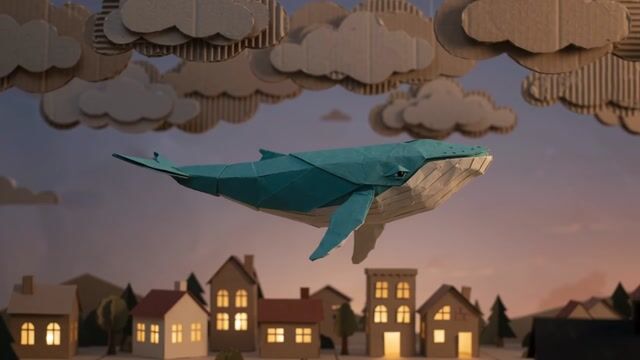 Papercraft Whale Over Twilight Town