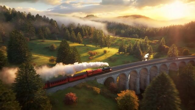 Sunrise Steam Across Viaduct