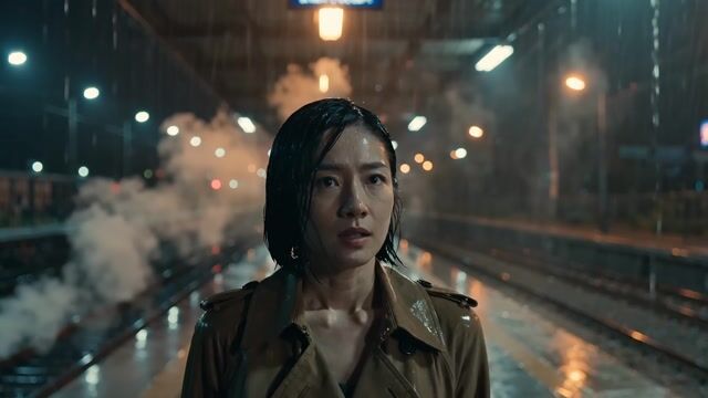 Rain-Soaked Platform Farewell