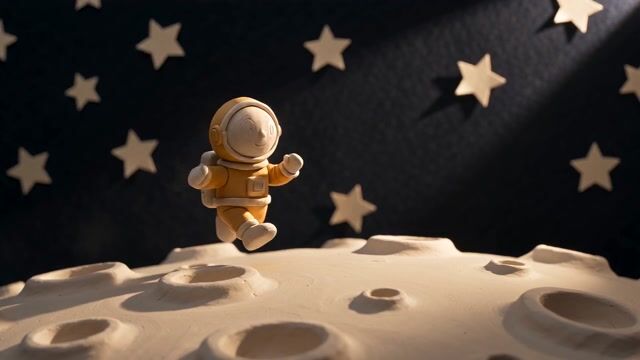 Clay Astronaut On Pale Moon