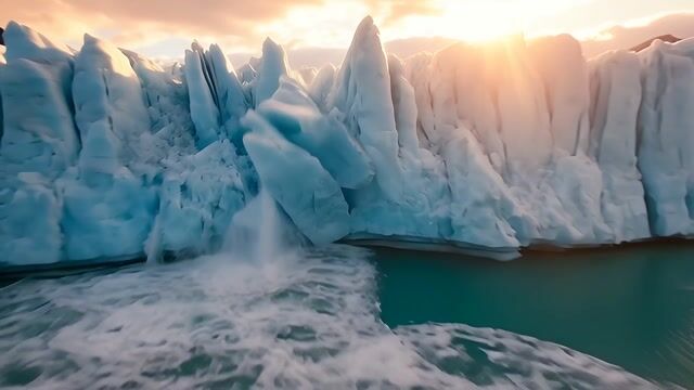 Ice Cliff Calves at Dawn