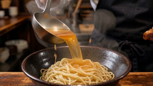 Golden Broth Over Noodles