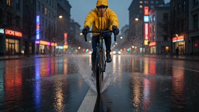 Neon Rain Cyclist Surge