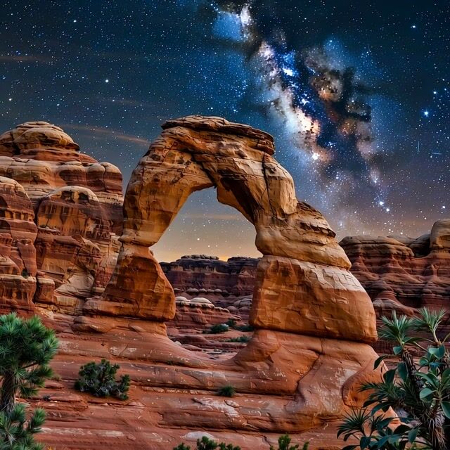 Delicate Arch Under Cosmic Skies