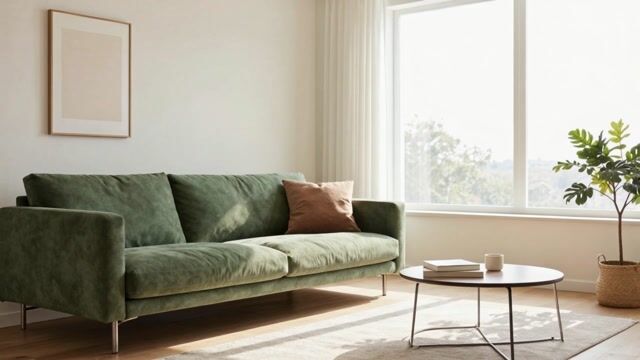 Verdant Sofa in Sunlit Stillness