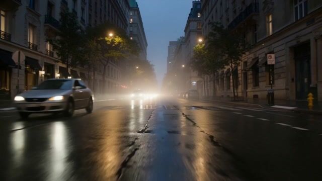 Headlights Through Foggy Streets