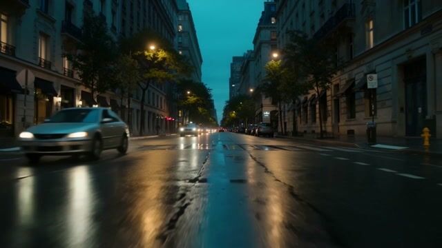 Reflections on Rain-Slicked Boulevard