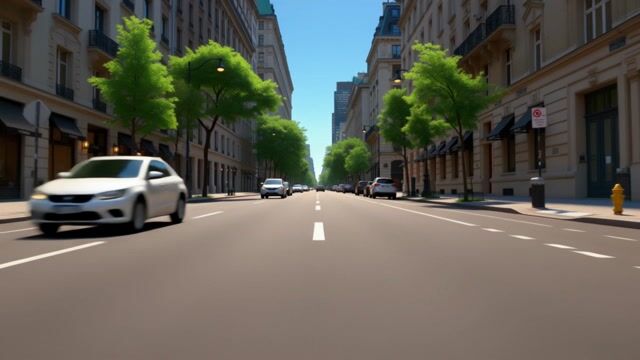 White Sedan on Sunlit Boulevard