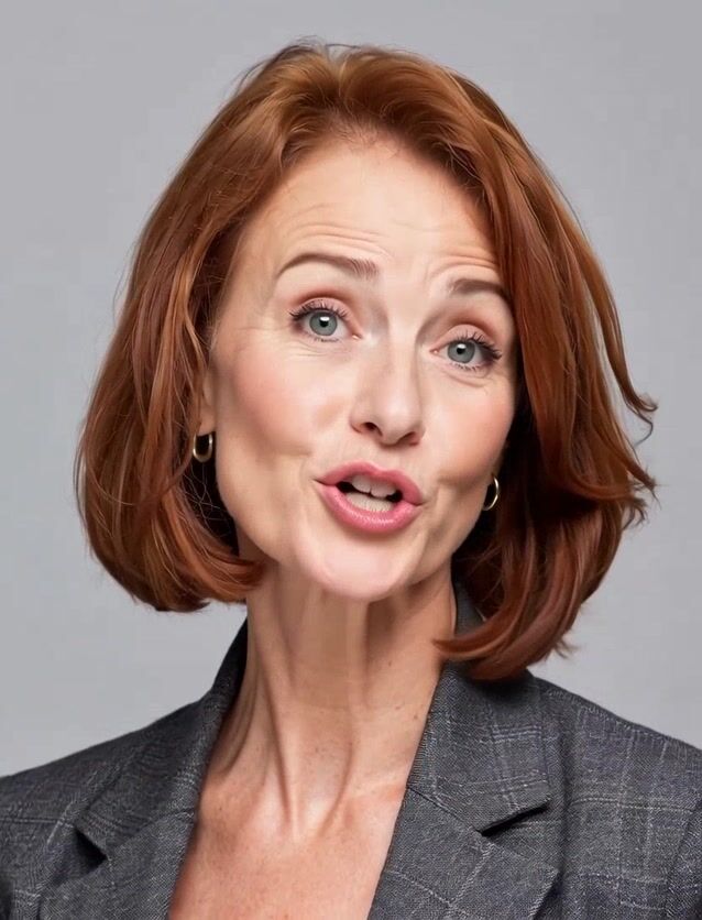 Surprised Redhead in Plaid Blazer