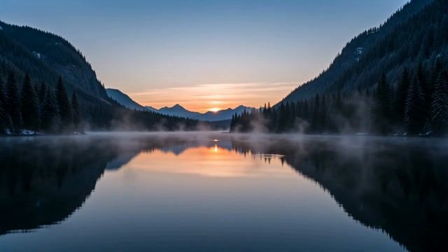 Dawn Mist on Mountain Lake