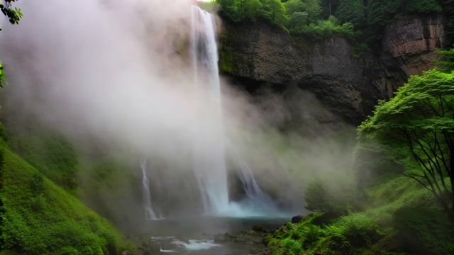Veiled Cascade in Verdant Cliffs