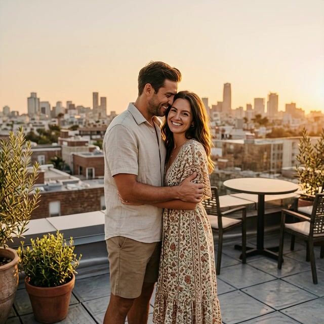 Golden Hour Rooftop Embrace