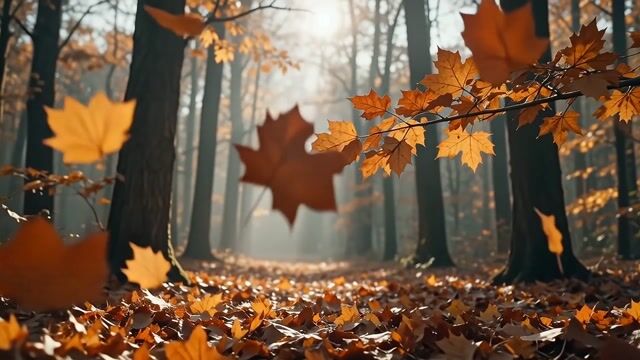 Golden Leaves Adrift in Mist