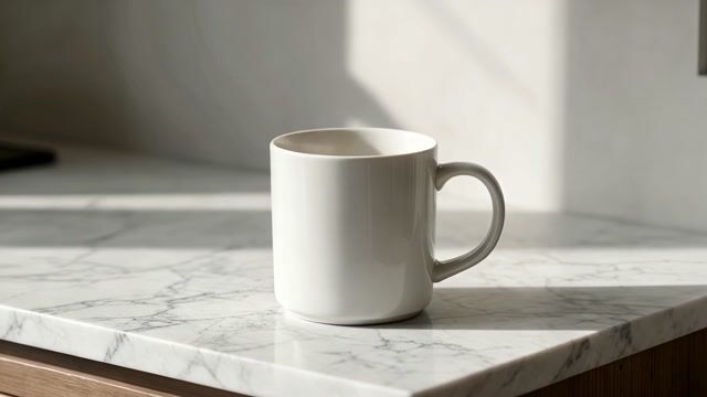 Sunlit Mug on Veined Marble