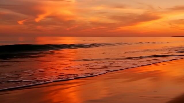 Blazing Sunset Over Rolling Waves