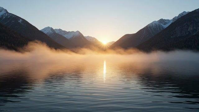 Sunrise Over Misty Mountain Lake