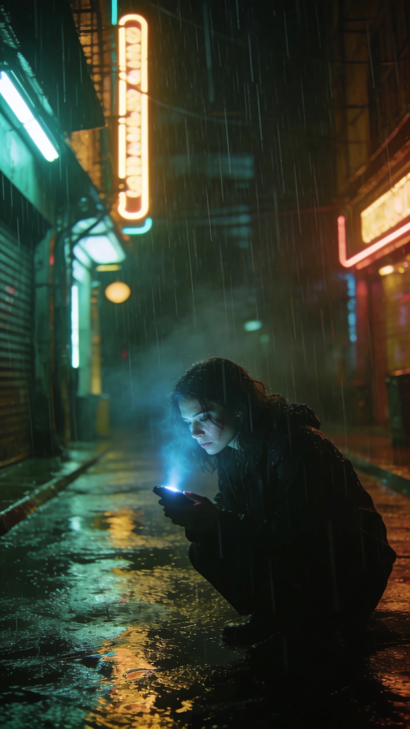 Neon Rain Phone Vigil
