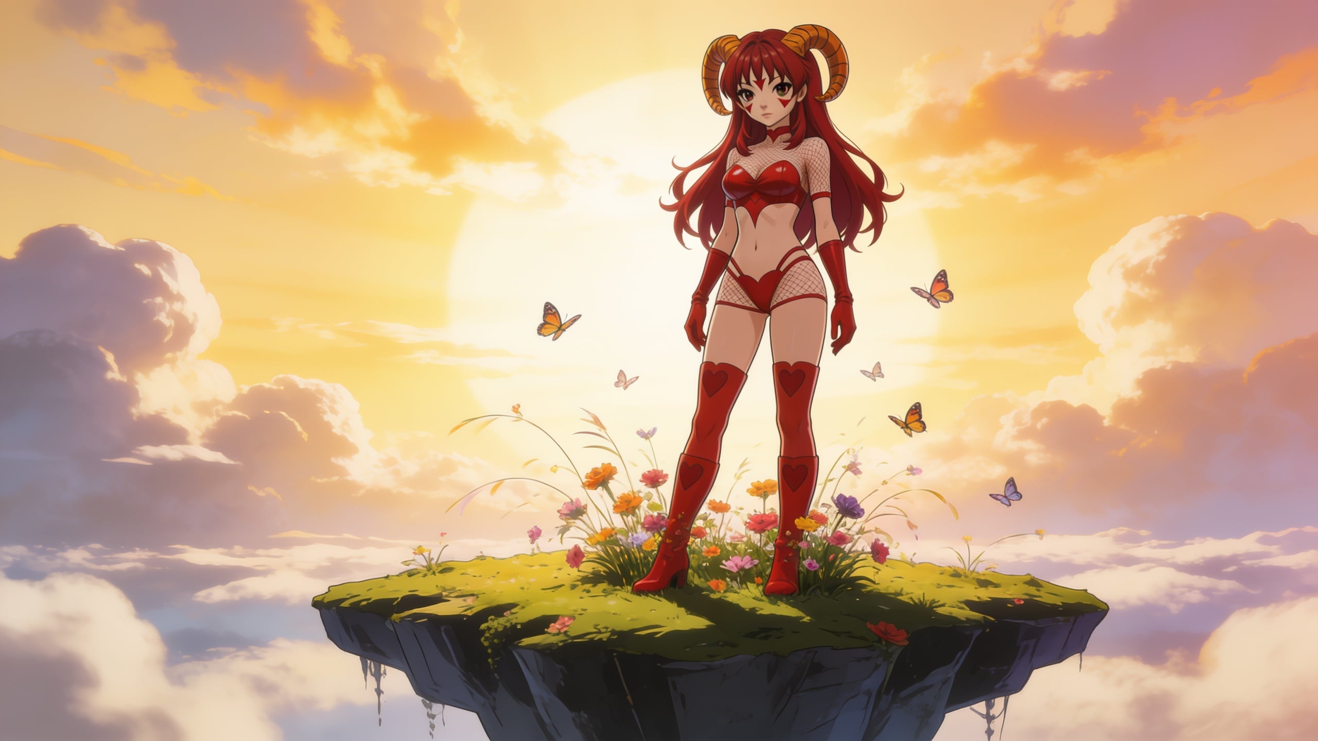 Horned Scarlet Figure at Sunset