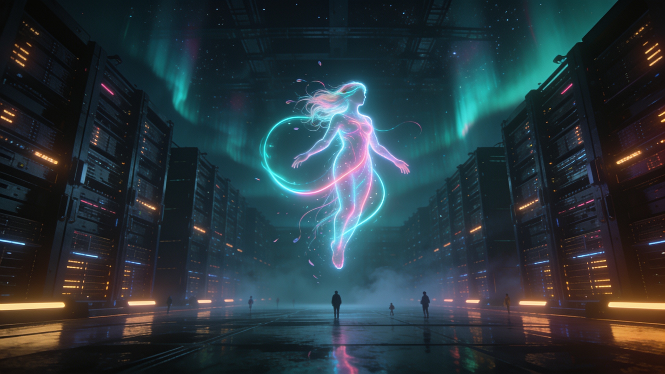 Neon Spirit Over Server Cathedral