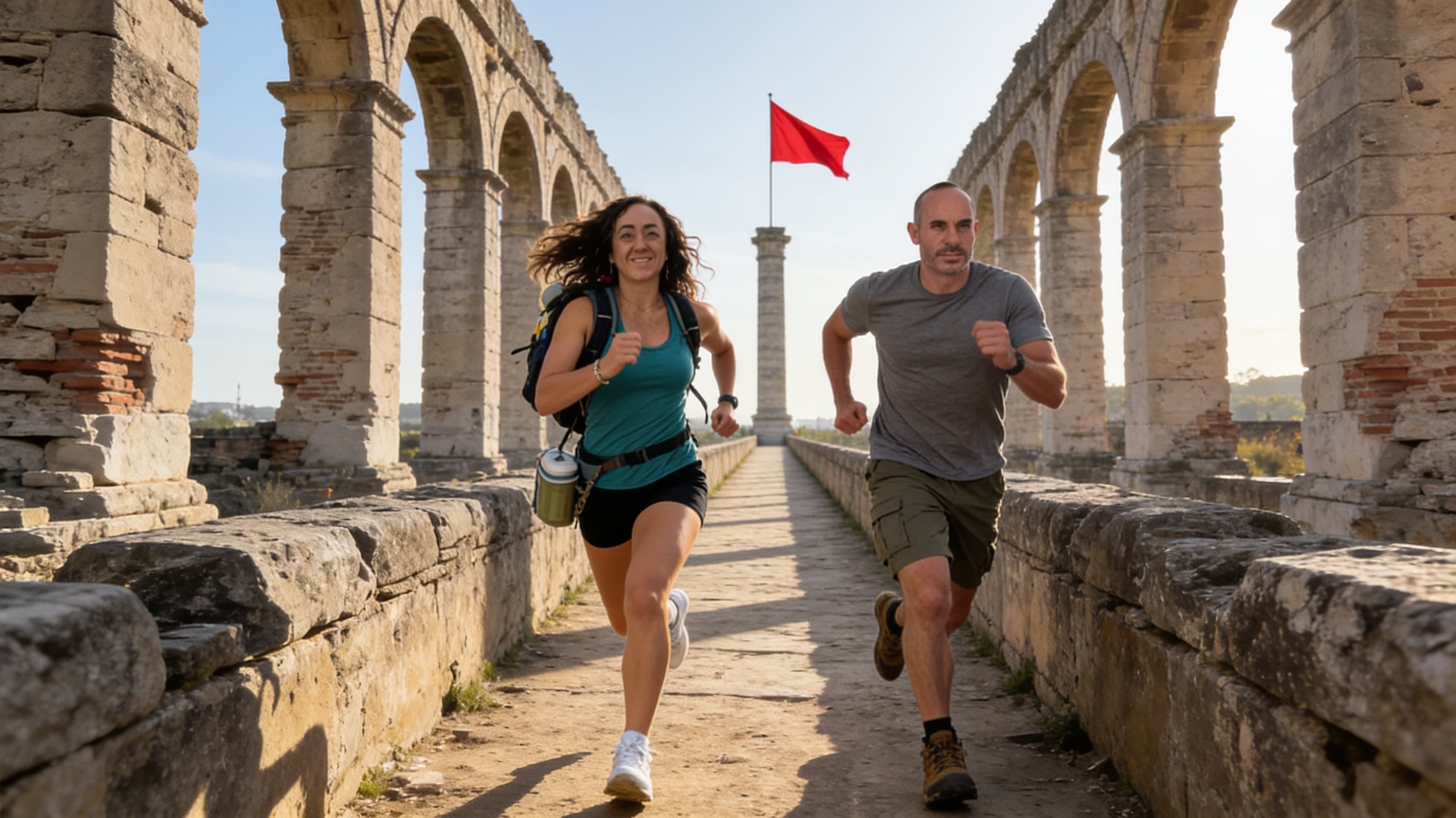 Sprint Along Ancient Aqueduct Arches