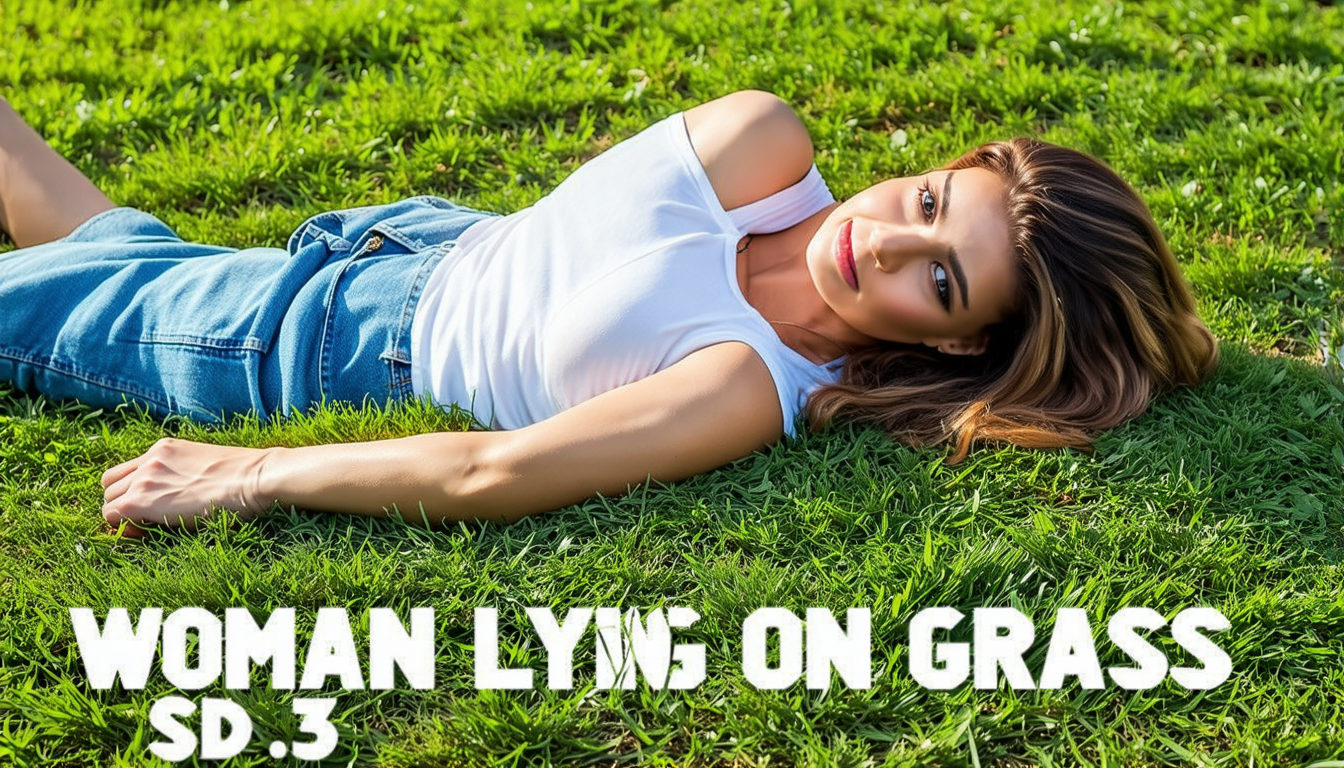 woman lying on grass with the words, "WOMAN LYING ON GRASS by SD3.5" at the bottom