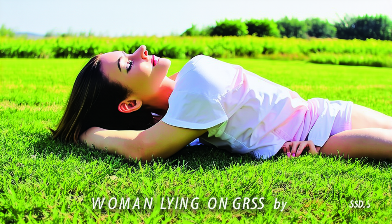 woman lying on grass with the words, "WOMAN LYING ON GRASS by SD3.5" at the bottom