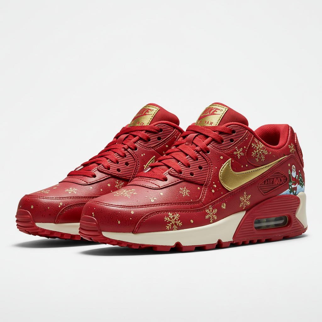 a Christmas themed air max 90 custom themed sneaker make it realistic and pro pics