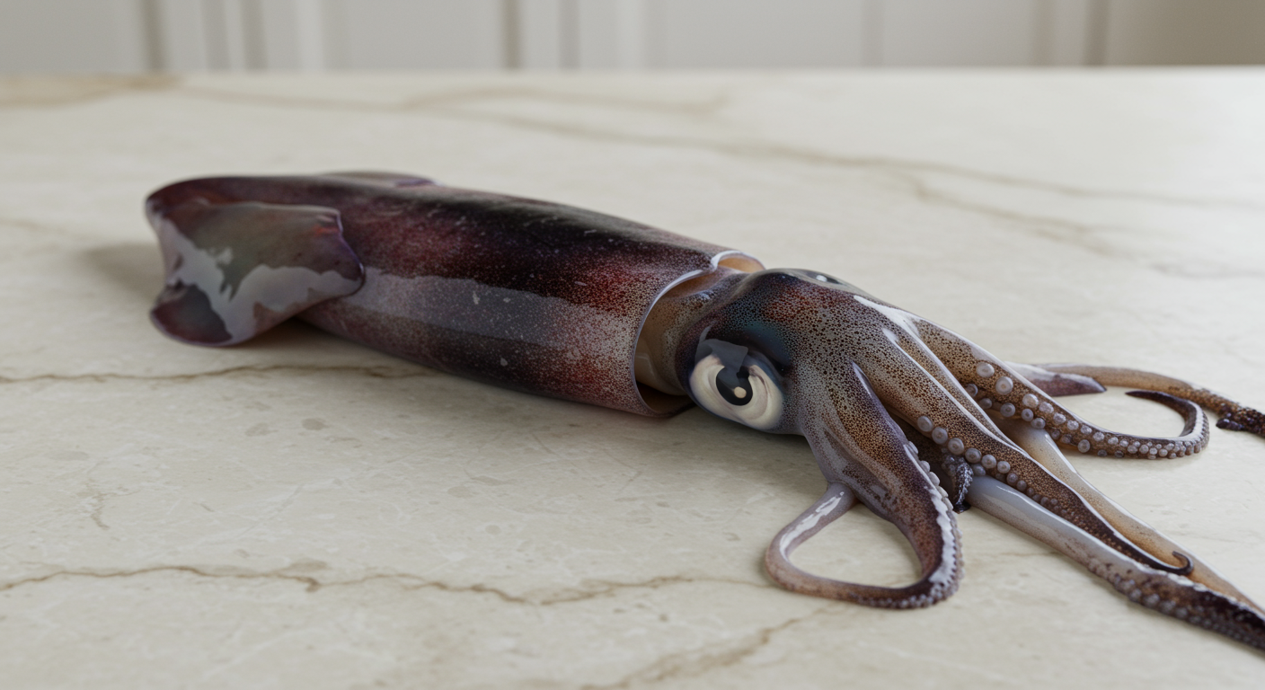 a squid on a kitchen counter