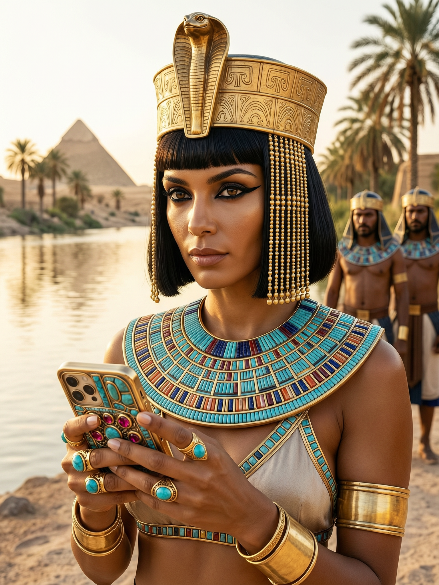 A stunning photorealistic portrait of Cleopatra as a modern influencer, an elega
