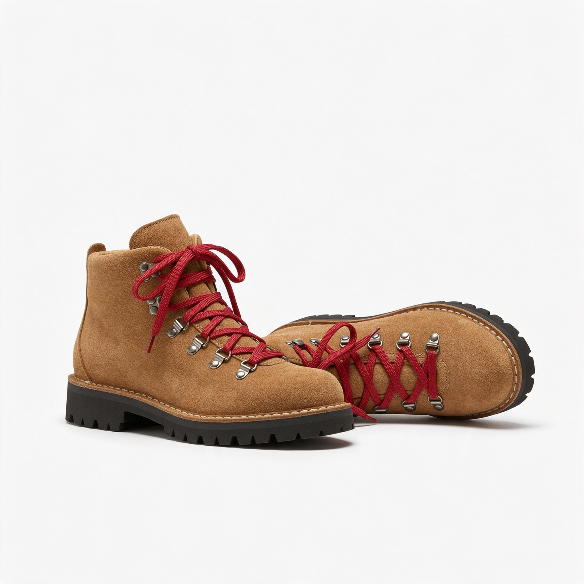 Seedream 5: a smaller pair with one boot lying flat, lots of white space around them