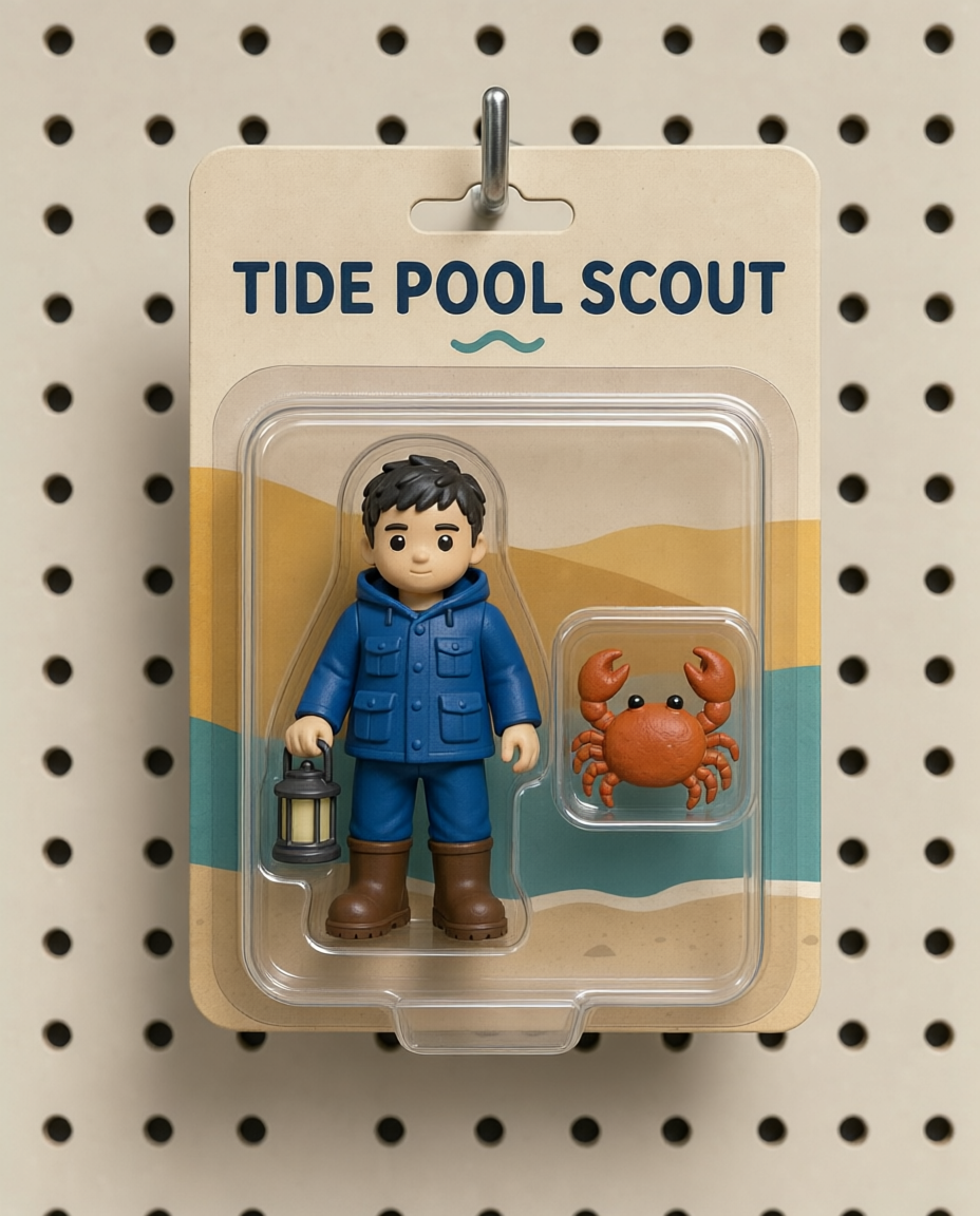 The FLUX 3 toy figure with its jacket and trousers recolored cobalt blue, the package and title unchanged