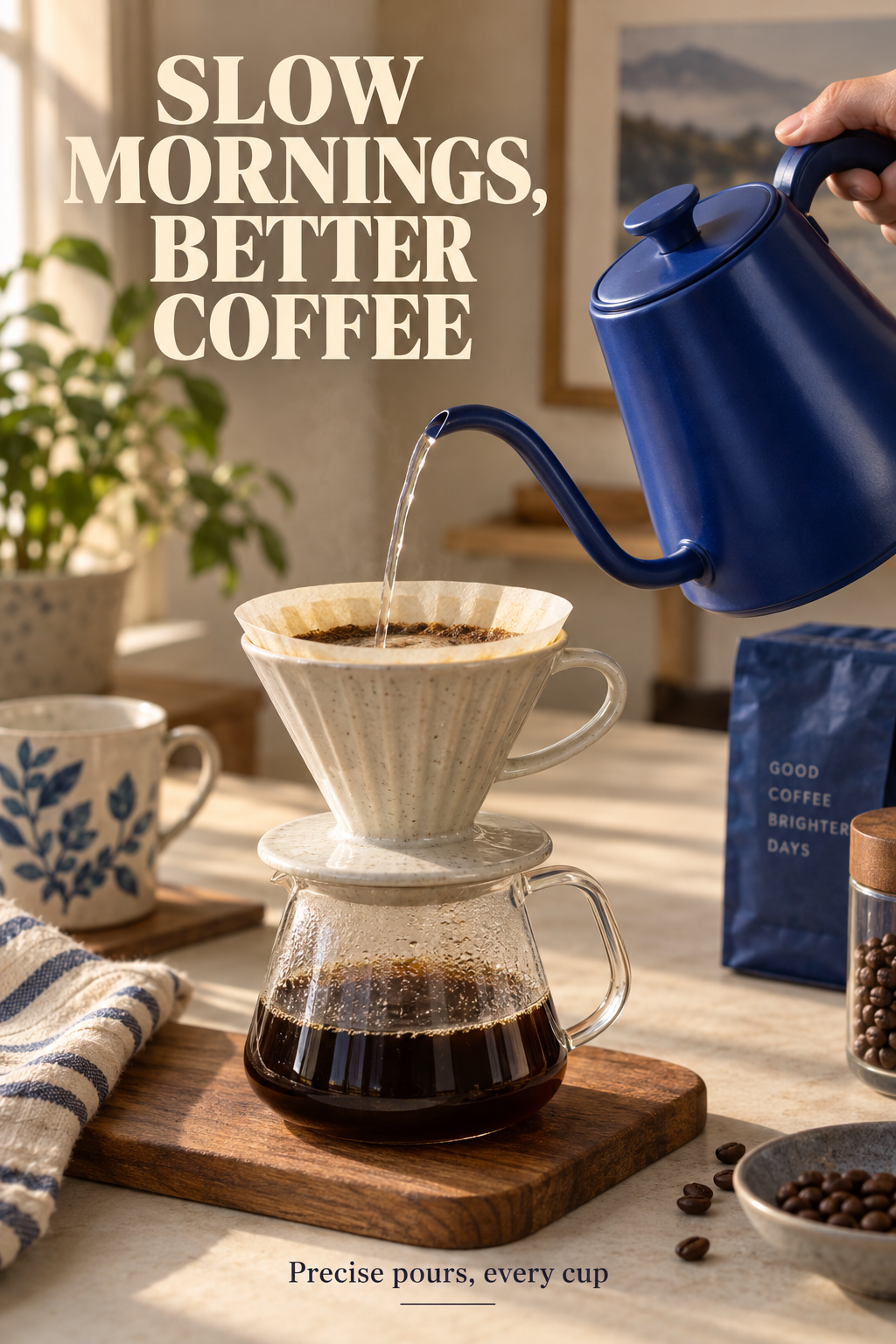 GPT Image 2.5: the static ad with the headline SLOW MORNINGS, BETTER COFFEE