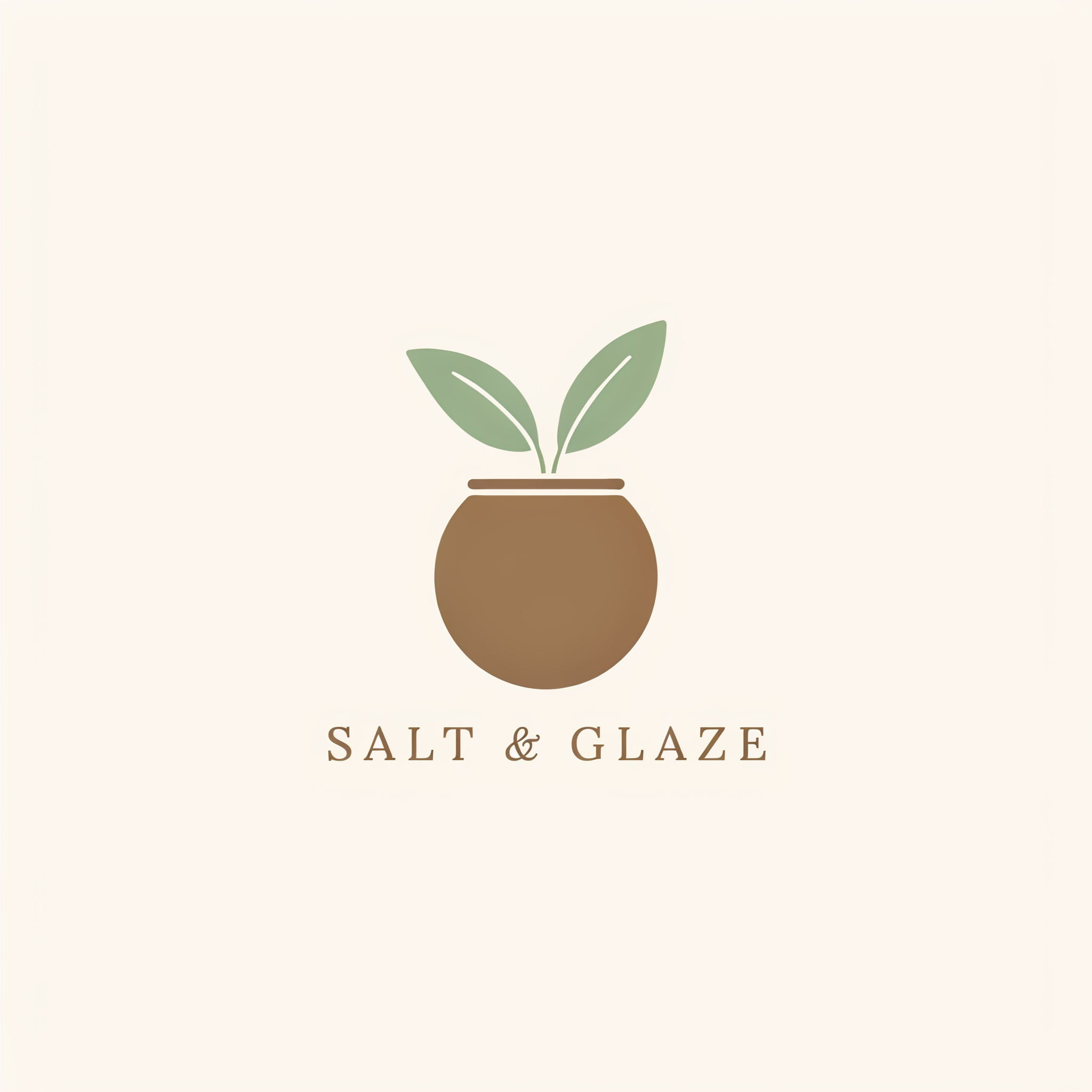 Ideogram 4.5: a round clay planter with two sage leaves above the words SALT & GLAZE in a thin serif