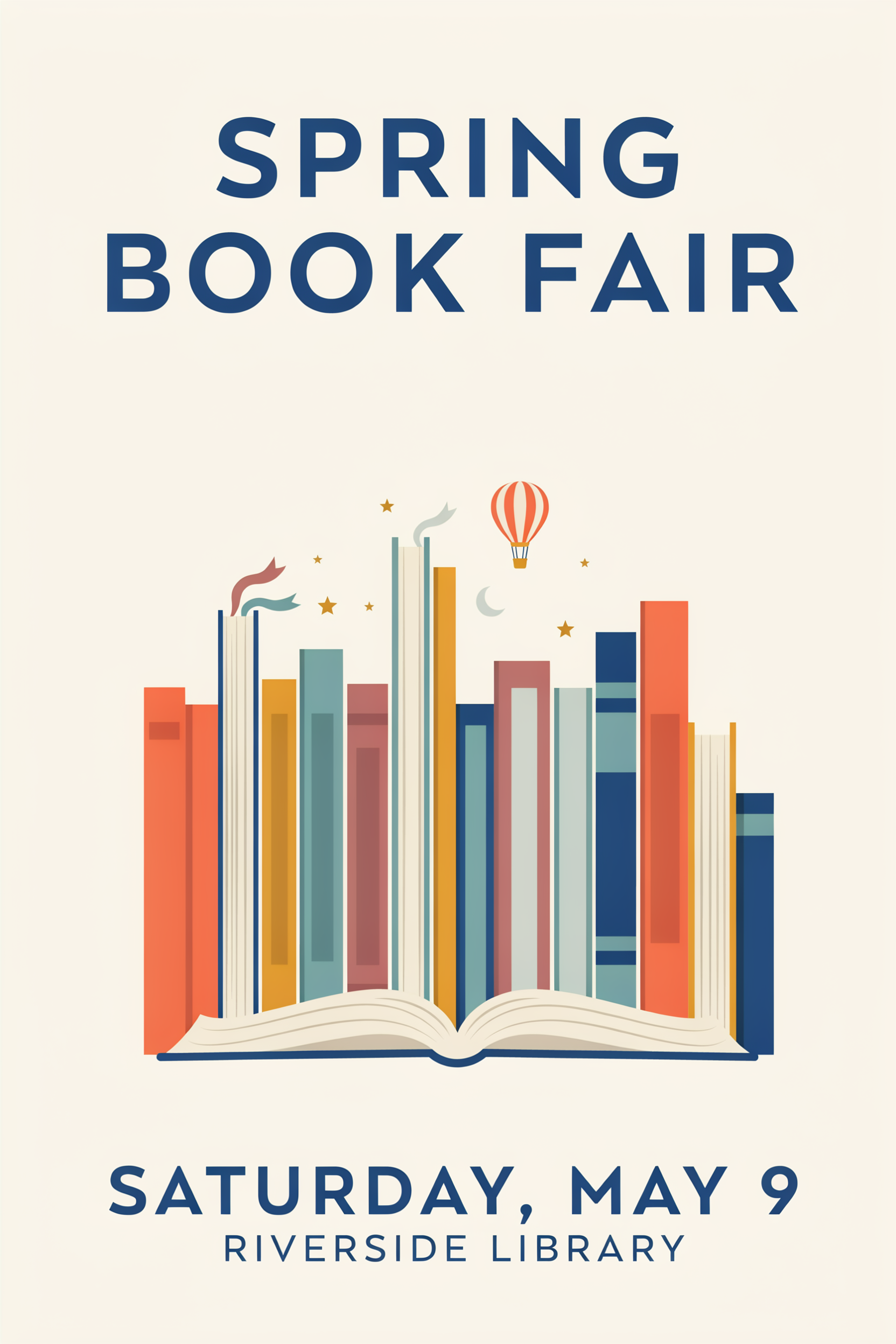 Ideogram 4.5: a row of standing books grows out of an open book, with spaced navy lettering above and below