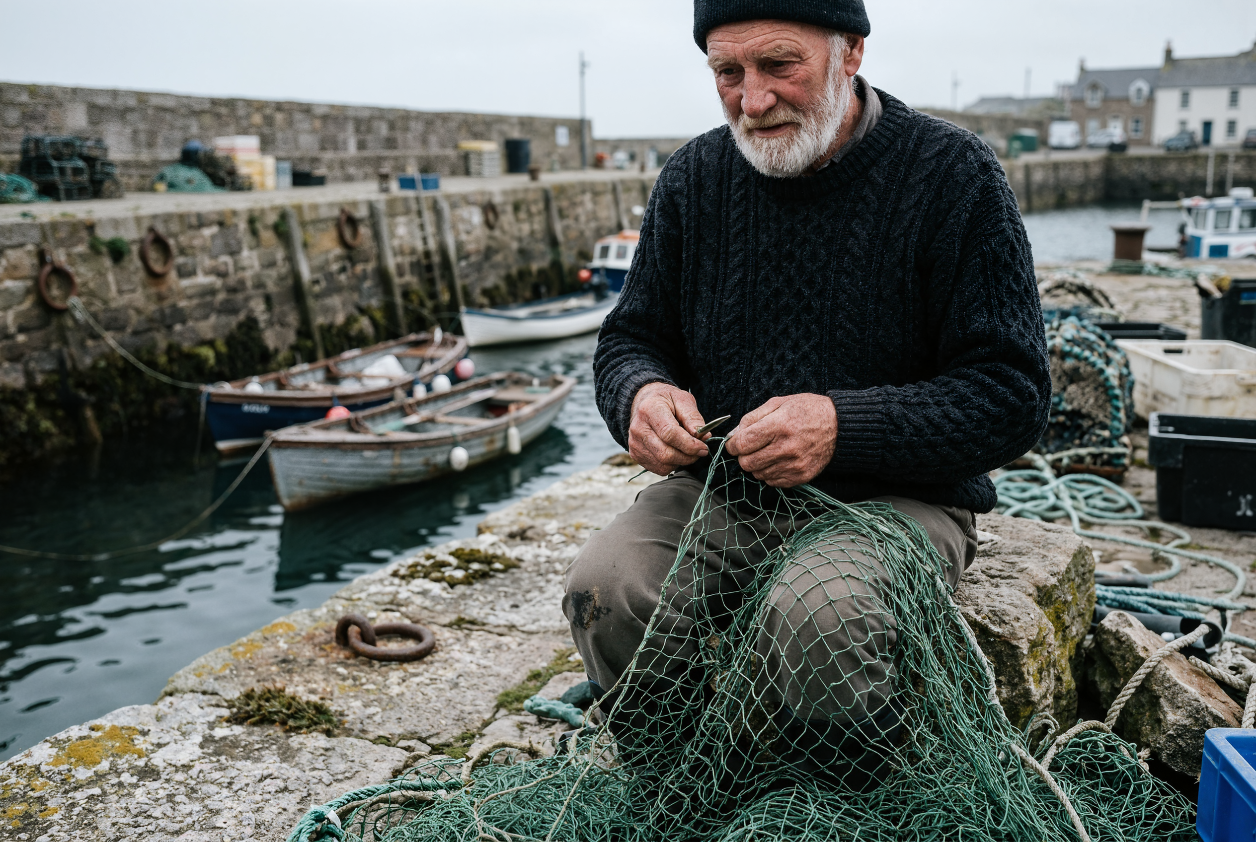 Clarity Pro 2x: the fisherman upscaled with sharper beard and knit texture