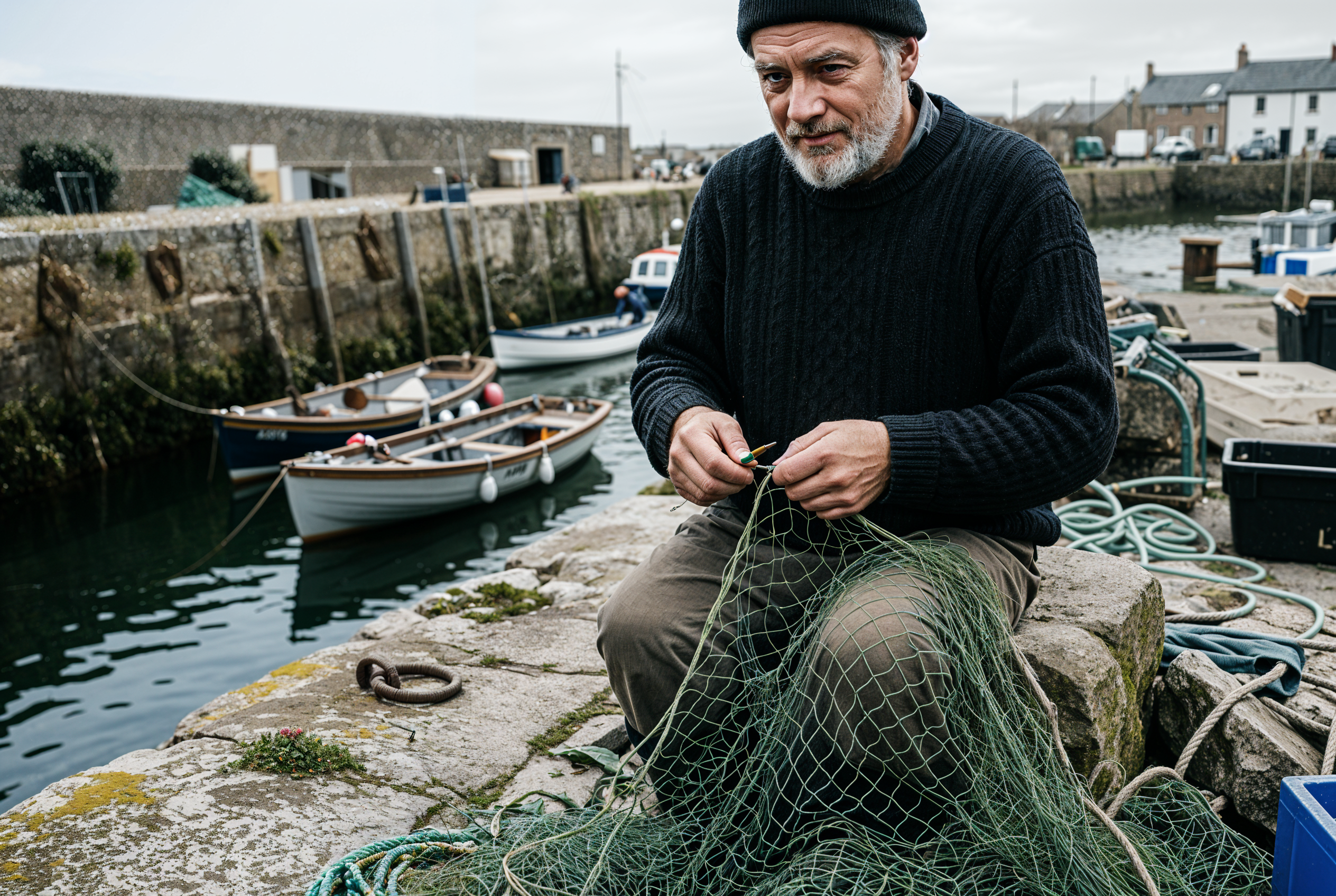 Creative Upscaler 2x: the fisherman upscaled with a reworked, younger looking face