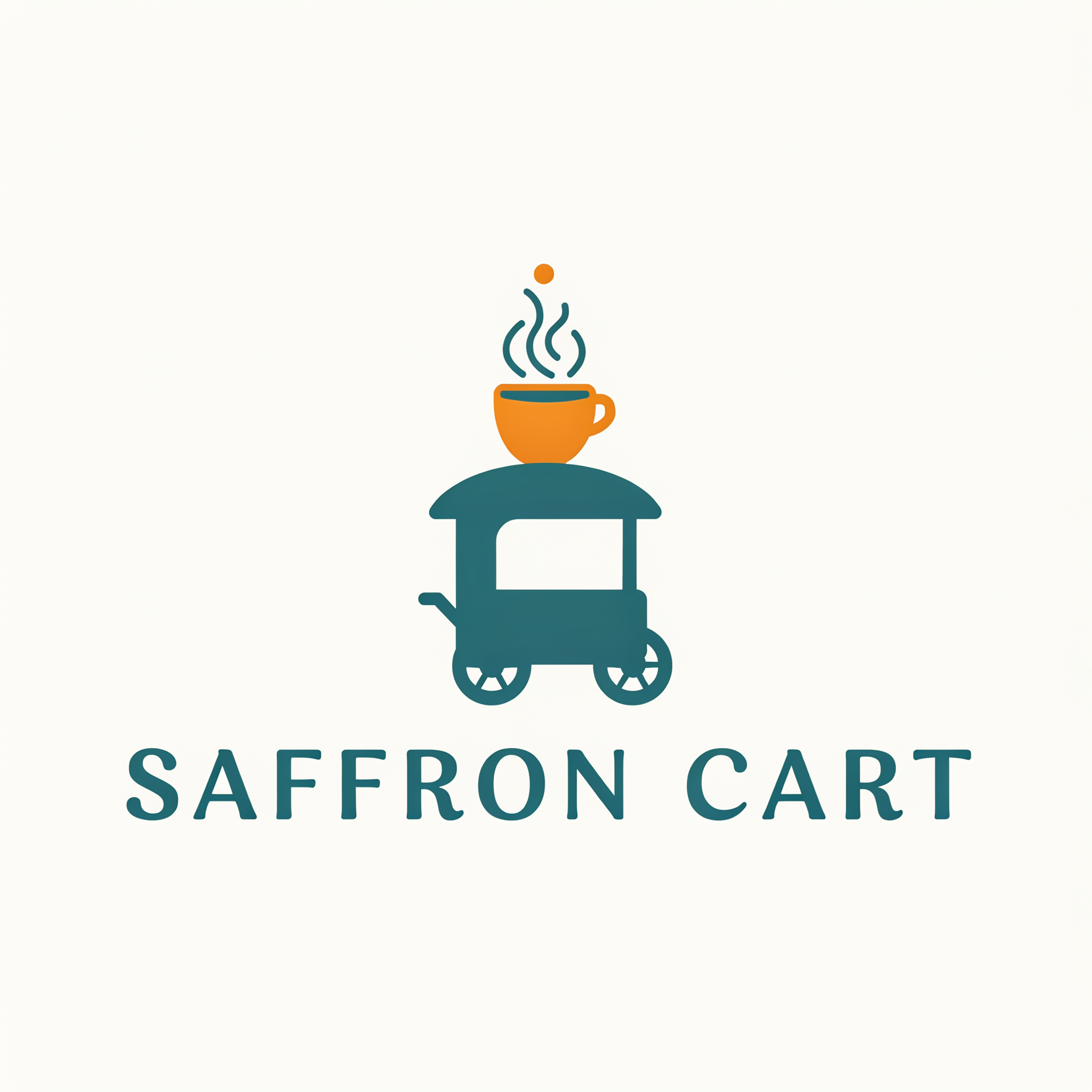 Ideogram 4.5 logo: SAFFRON CART in teal under a small teal cart with an orange steaming cup on top