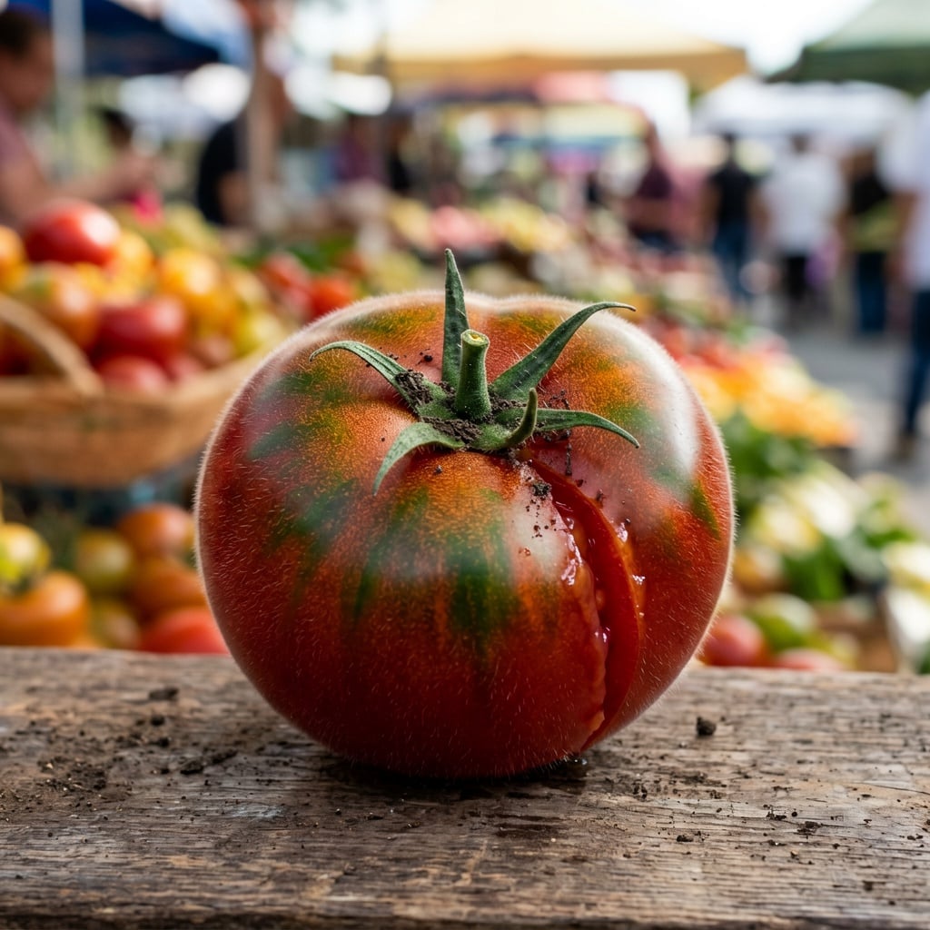 A vibrant farmers-market stall overflowing with fresh fruit and vegetables, colo